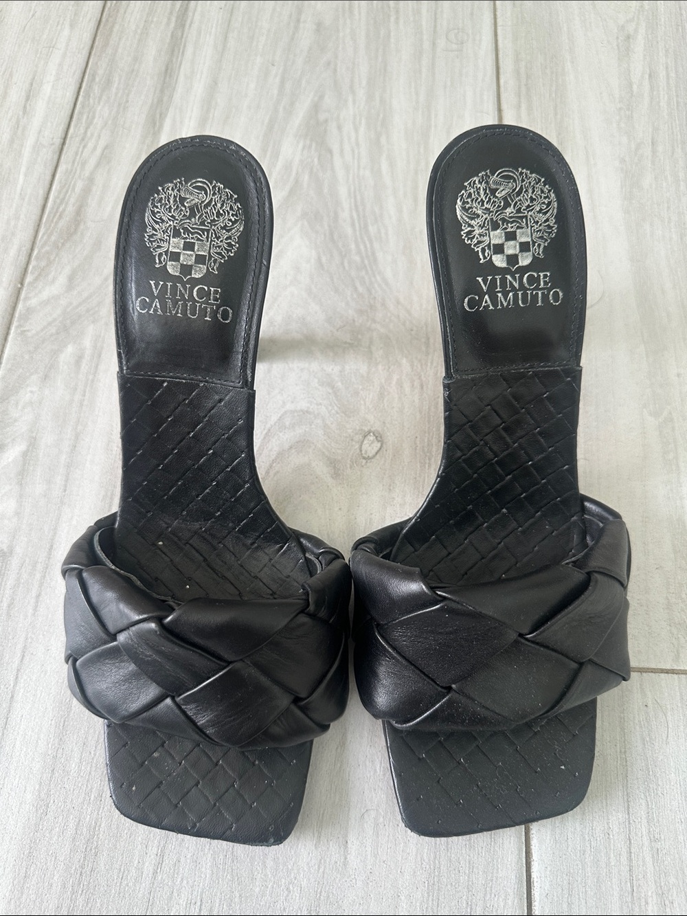 Vince Camuto Black Braided Square-Toe Slide Mules